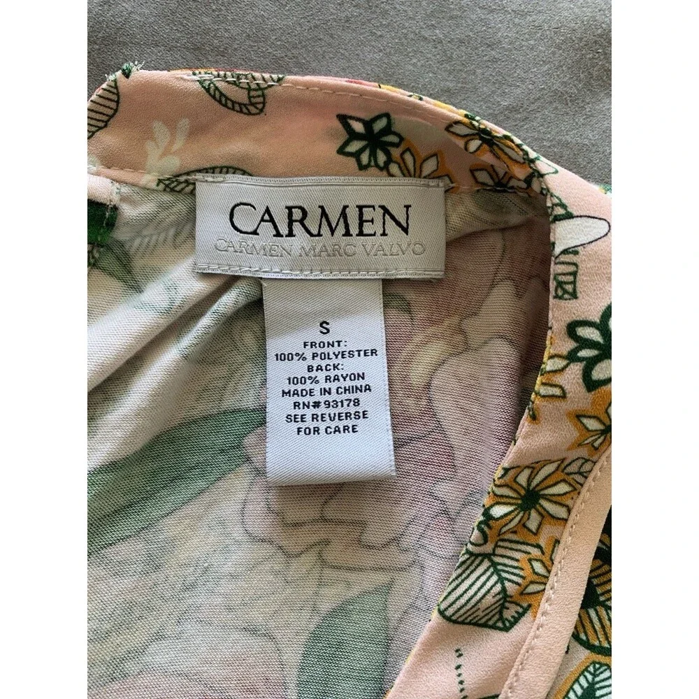 Carmen  Marc Valvo Blossom Floral Print Multicolor Sleeveless Top Blouse Small - Picture 3 of 5